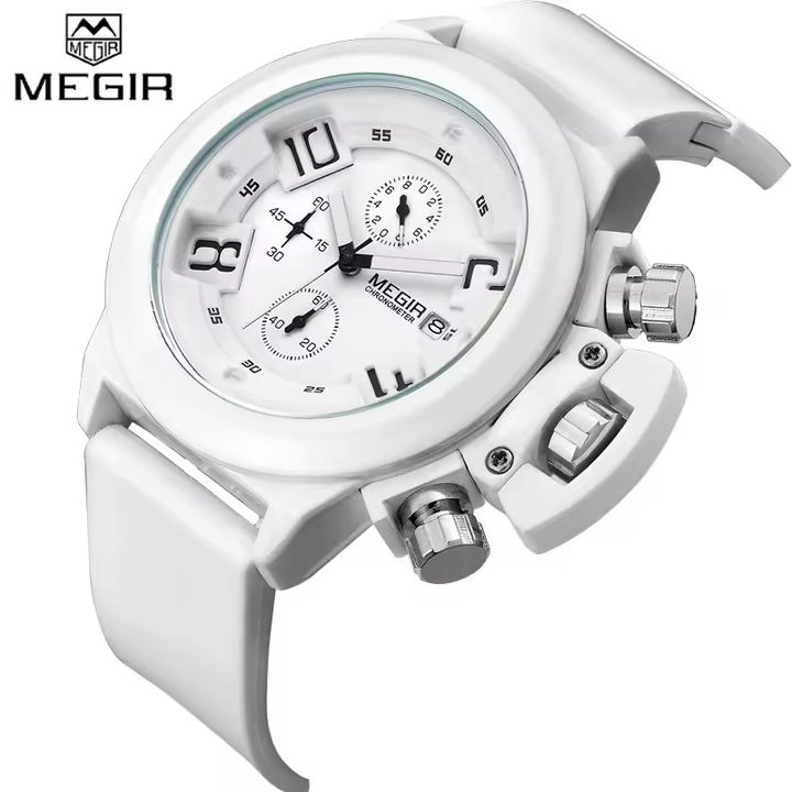 Megir 2002 Luxury Chronograph Watches Business Date Analog Clock Silicone Sports Waterproof Quartz Men Watch Overseas Manufacturing