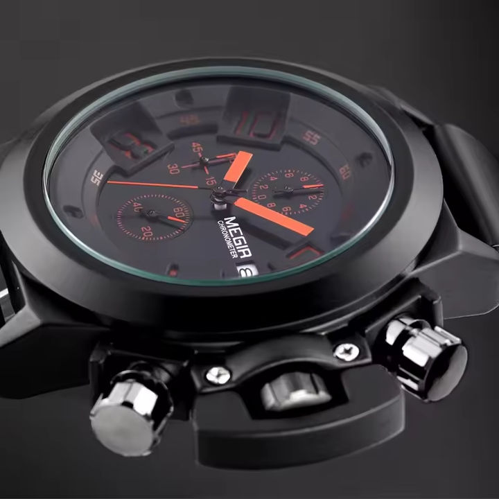 Megir 2002 Luxury Chronograph Watches Business Date Analog Clock Silicone Sports Waterproof Quartz Men Watch Overseas Manufacturing