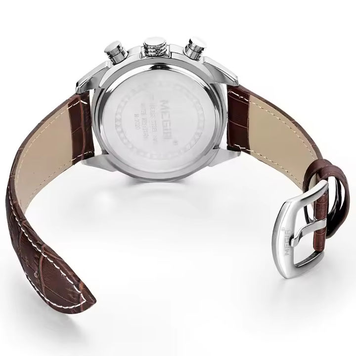 Megir 2015  Fashion Business Chronograph Date Clock Wristwatch Luxury Quartz Leather Waterproof Watches Men Manufacturing and Export