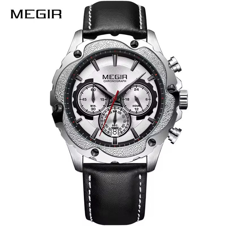 Megir 2070 Luxury Watches Men Business Calendar Clock Genuine Leather Top Brand Chronograph Quartz Watch Men Export Factory