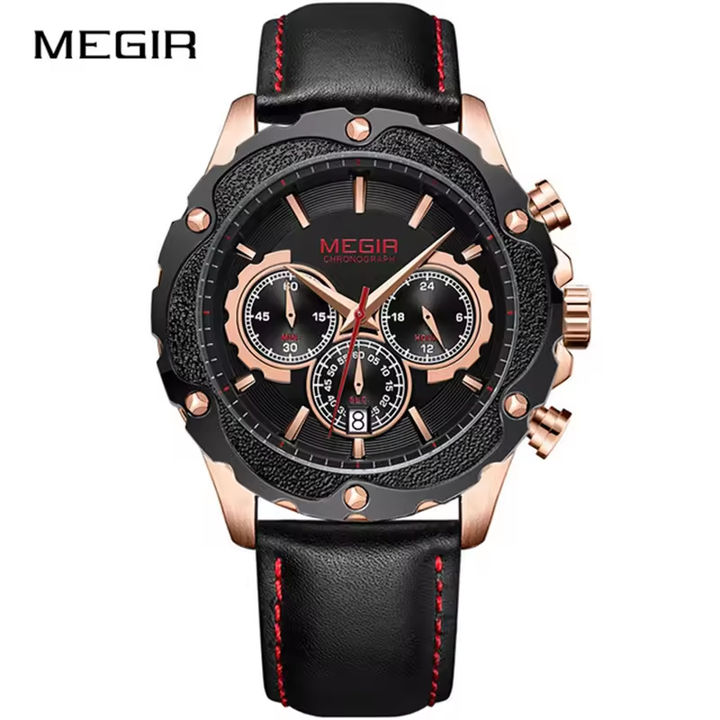 Megir 2070 Luxury Watches Men Business Calendar Clock Genuine Leather Top Brand Chronograph Quartz Watch Men Export Factory