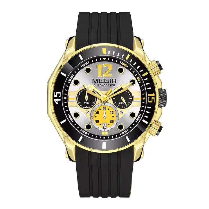 Megir 2206 Men's Quartz Watch Silicone Strap Luminous Chronograph Calendar Waterproof Sports Business Watch