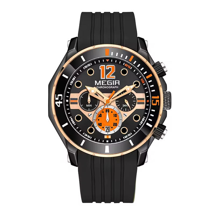 Megir 2206 Men's Quartz Watch Silicone Strap Luminous Chronograph Calendar Waterproof Sports Business Watch