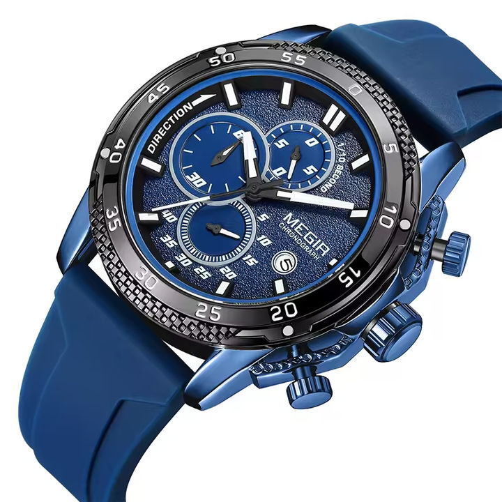 Megir 2211  Men's Quartz Watch Silicone Strap Luminous Chronograph Calendar Waterproof Business Watch Manufacturing Services Export