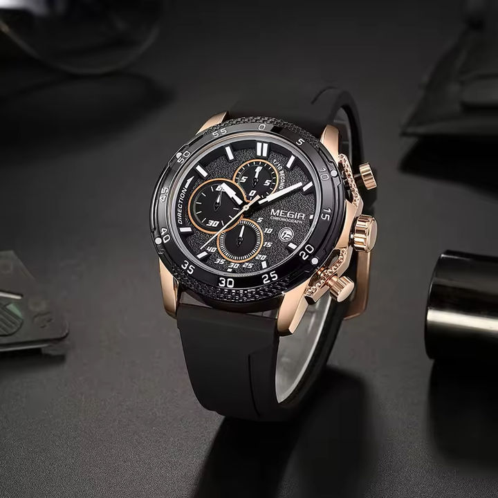 Megir 2211  Men's Quartz Watch Silicone Strap Luminous Chronograph Calendar Waterproof Business Watch Manufacturing Services Export