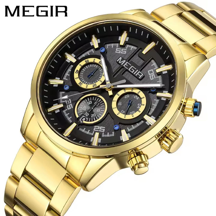 Megir Watch 2220 High Quality Men's Quartz Watches Fashion Luminous Hands 3ATM Waterproof Men's Watches Stainless Steel Band