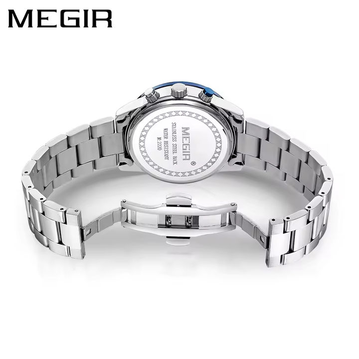 Megir Watch 2220 High Quality Men's Quartz Watches Fashion Luminous Hands 3ATM Waterproof Men's Watches Stainless Steel Band