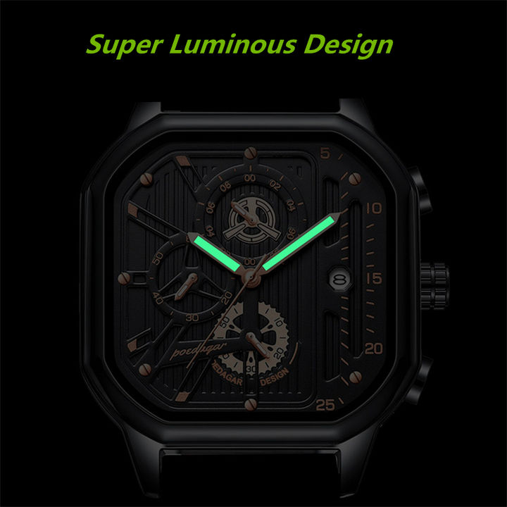 Square Cool Men's Watch Technology Power Design Chronograph watches POEDAGAR P628 Factory to Consumer Services