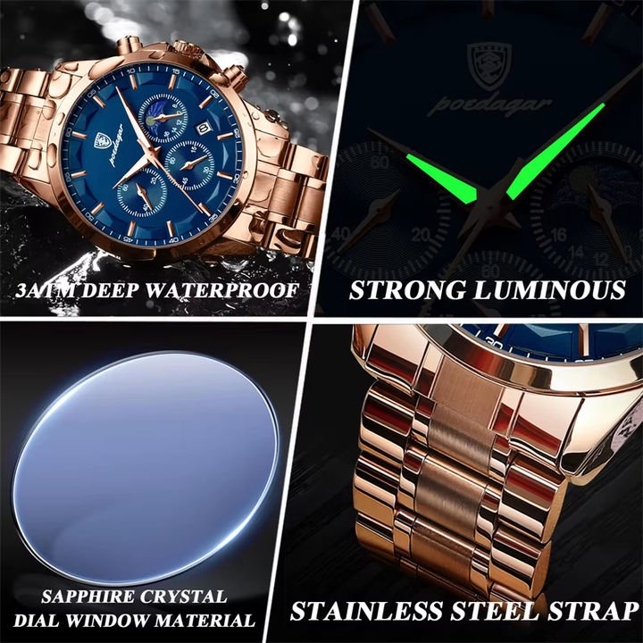 Watch for Men Stainless steel Super Cool Poedagar P928 Chronograph Casual quartz watches Factory Authorized Wholesale