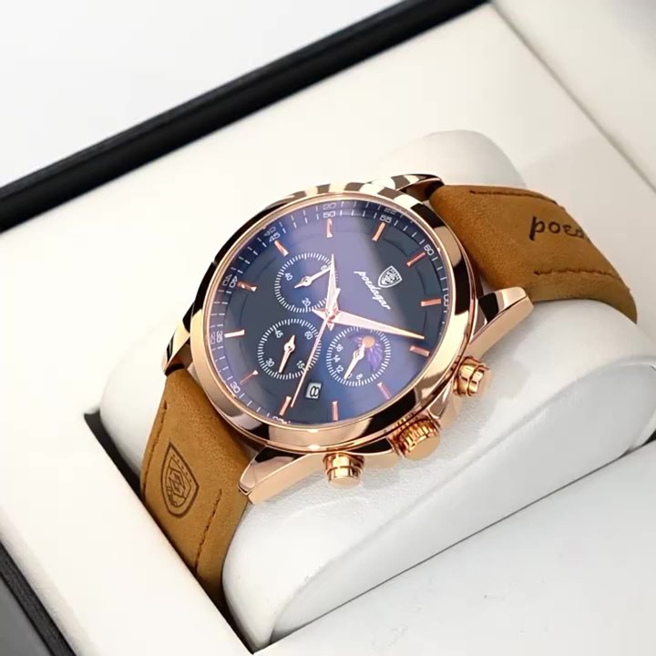Watch for Men hot sale Poedagar P928 Chronograph genuine Leather waterproof quartz watches Large Order Wholesale Outlet