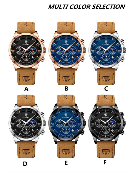 Watch for Men hot sale Poedagar P928 Chronograph genuine Leather waterproof quartz watches Large Order Wholesale Outlet