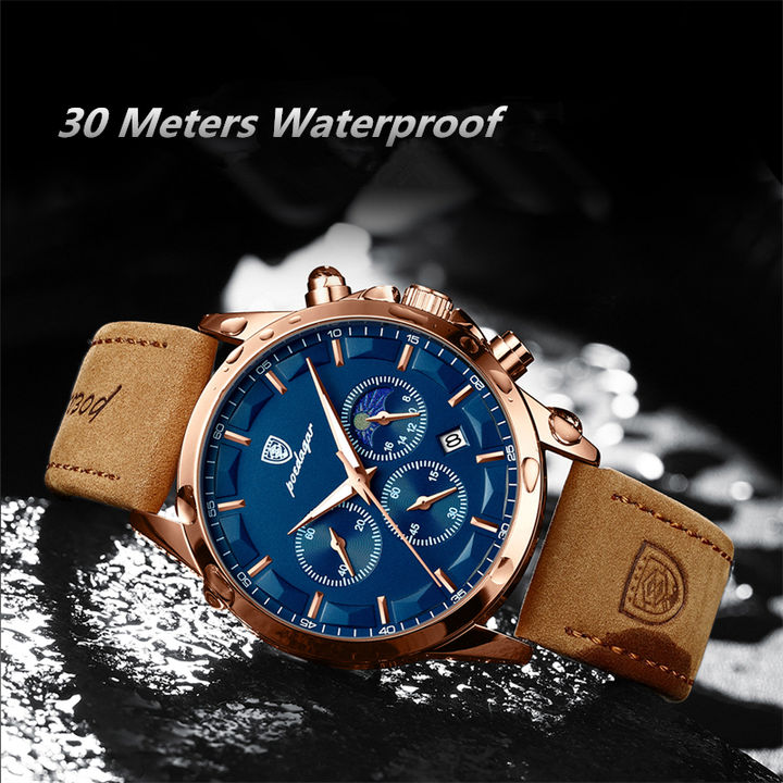 Watch for Men hot sale Poedagar P928 Chronograph genuine Leather waterproof quartz watches Large Order Wholesale Outlet