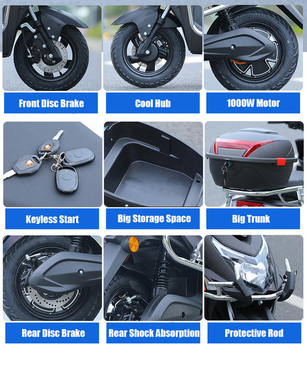 Hot Sale Strong Power Electric Motorcycle 1000W 60V20AH Fashion Electric Motorcycle With Truck