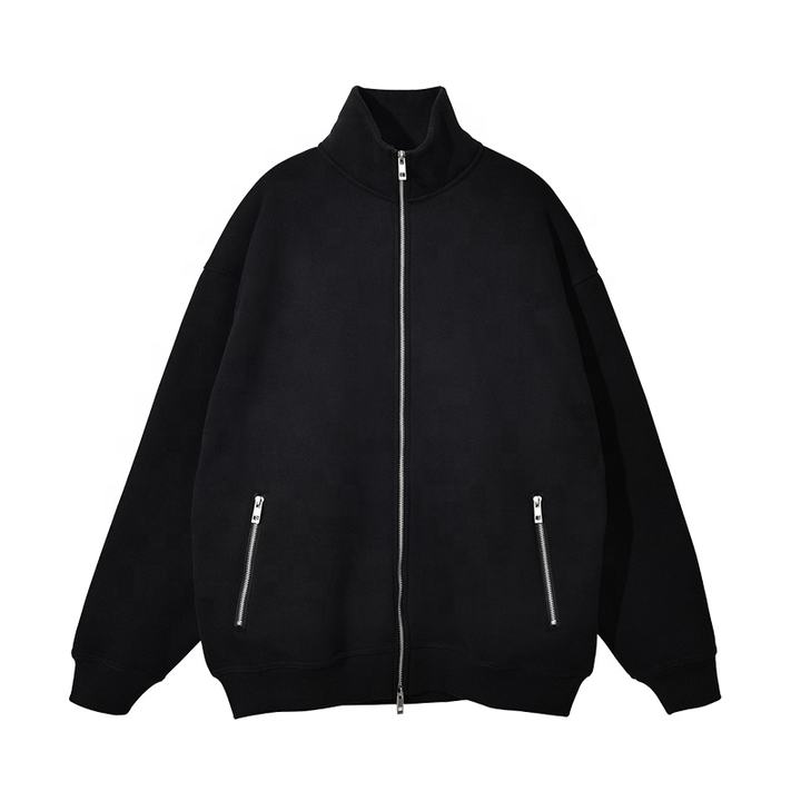 Custom Plus Size Two Way Zipper Pocket Polar Fleece Jackets Blank Stand Collar Cotton Leisure Men's Jacket