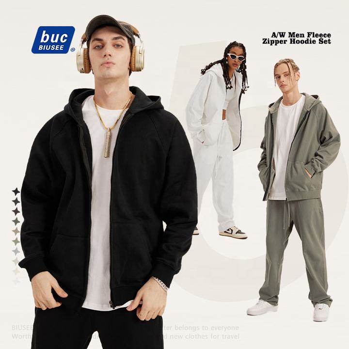 High Quality Heavyweight French Terry Oversize Zip Up Hoodie And Straight Leg Pants Sets Supplier Wholesale Production