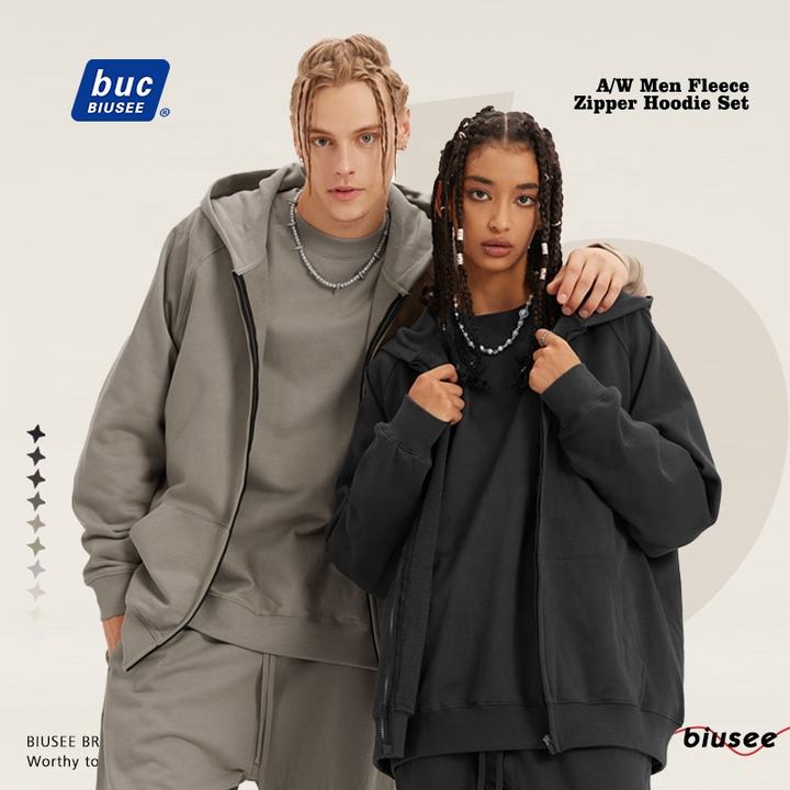 High Quality Heavyweight French Terry Oversize Zip Up Hoodie And Straight Leg Pants Sets Supplier Wholesale Production