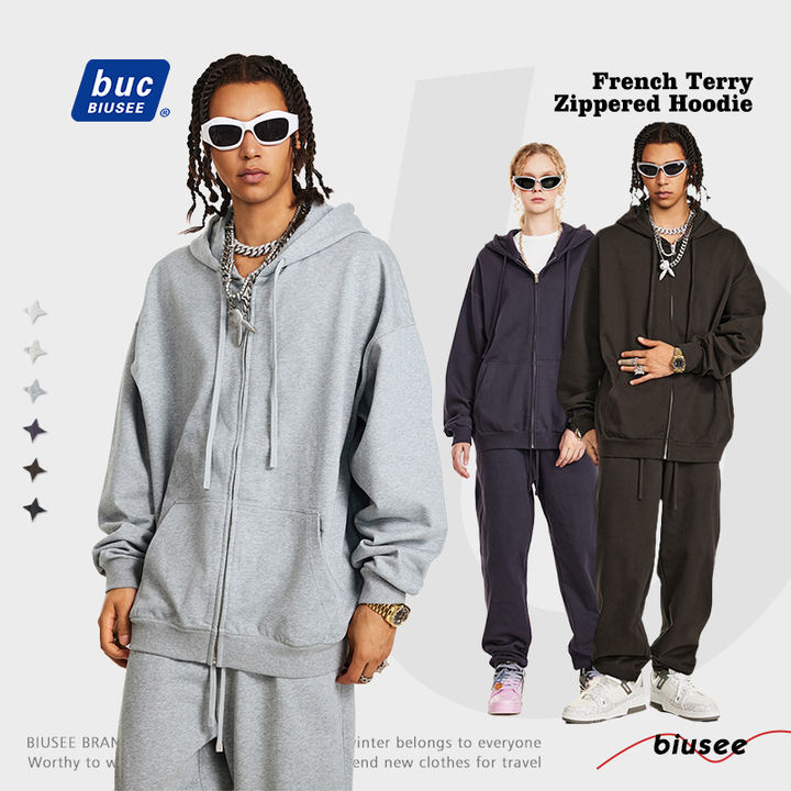 New Arrival Unisex 440gsm Heavyweight High Quality Men Plain Zip Up Hoodie With Custom Logo Bulk Pricing