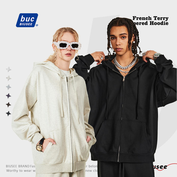 New Arrival Unisex 440gsm Heavyweight High Quality Men Plain Zip Up Hoodie With Custom Logo Bulk Pricing