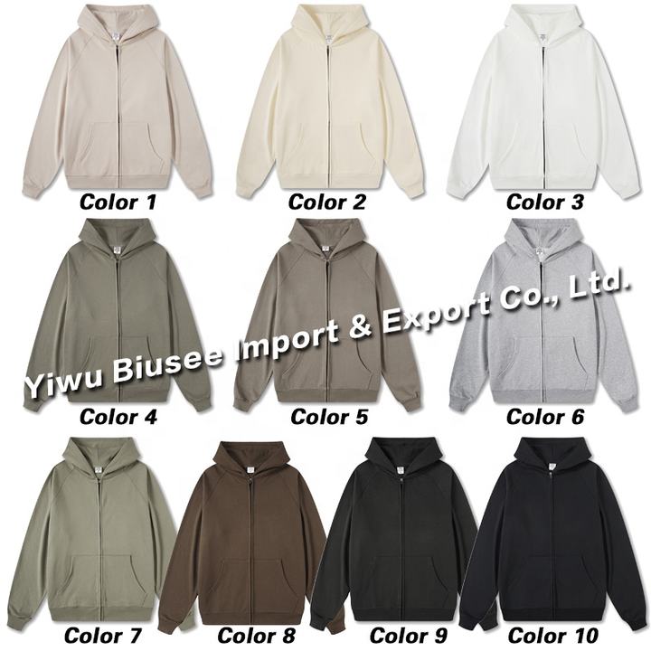 Wholesale 80% Cotton Unisex Zipper Hoody Jacket Heavyweight Full Zip Up Hoodie Custom Blank Men's Hoodie