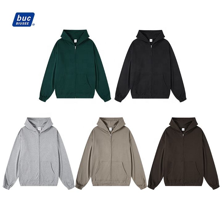 Wholesale Full Zip Men's Hoodies Cotton And Polyester Zipups With Elastic Hem Jacket Custom With Your Own Logos