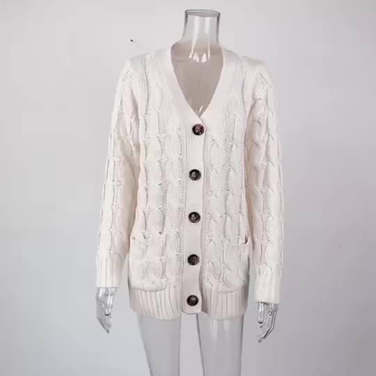 2024 Autumn Cable Knitting Causal Cardigan Plus Size Sweater Buttons Knitted Overcoat For Women Clothing Manufacturing and Export B2B