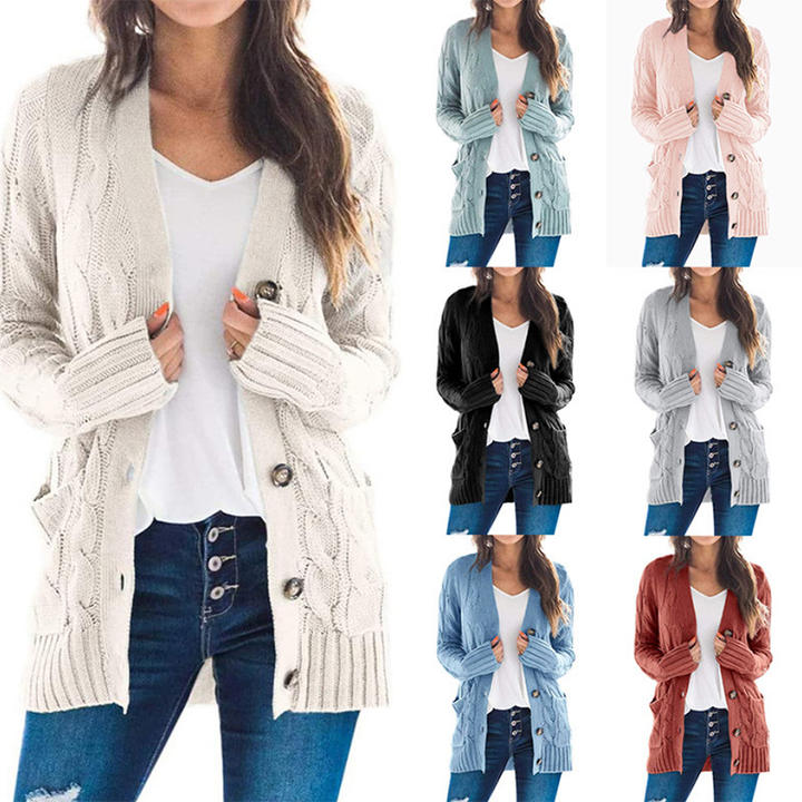 2024 Autumn Cable Knitting Causal Cardigan Plus Size Sweater Buttons Knitted Overcoat For Women Clothing Manufacturing and Export B2B