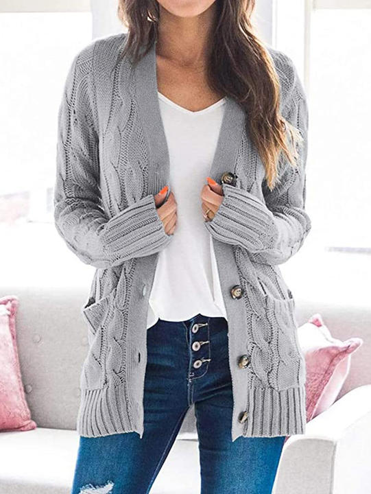 2024 Autumn Cable Knitting Causal Cardigan Plus Size Sweater Buttons Knitted Overcoat For Women Clothing Manufacturing and Export B2B