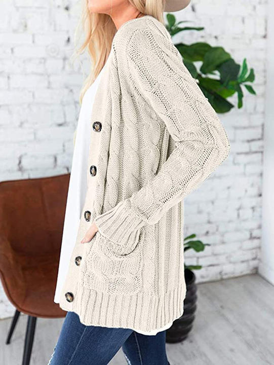 2024 Autumn Cable Knitting Causal Cardigan Plus Size Sweater Buttons Knitted Overcoat For Women Clothing Manufacturing and Export B2B