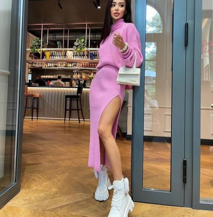 2024 Casual Design New Spring Warm Ropa High Collar Loose Pullover Long Sexy Women Sweater Knitted Dress Wholesale B2B Pricing Custom Solutions