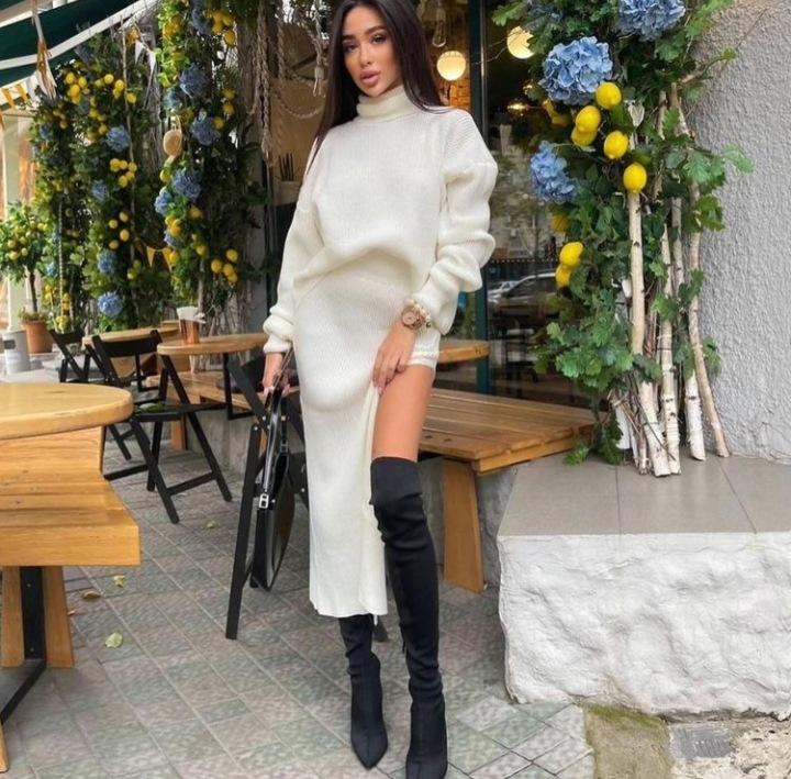 2024 Casual Design New Spring Warm Ropa High Collar Loose Pullover Long Sexy Women Sweater Knitted Dress Wholesale B2B Pricing Custom Solutions