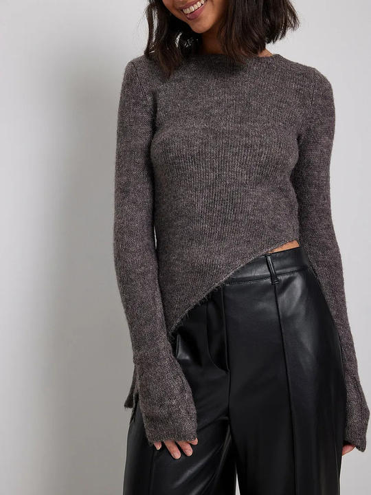 2024 Casual New Long Sleeves Irregular Tight Knit Top Solid Color Undershirt Slim Sweater Woman Pullover Affordable Wholesale Services