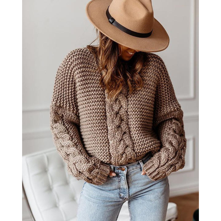 2024 Custom Autumn Winter New Style Round Neck Cable Stitch Off-The-Shoulder Sweater Plus Size Women Clothing Production Facility
