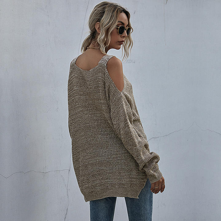 2024 Custom Casual Women Solid Color Knit Square Neck Off-The-Shoulder Bottom Sweater With Long Sleeves Export Wholesale Distributor