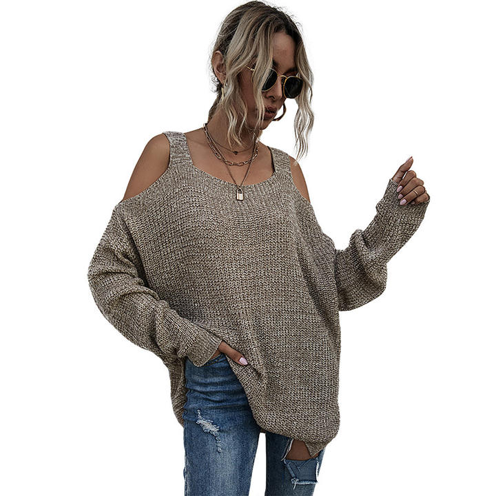 2024 Custom Casual Women Solid Color Knit Square Neck Off-The-Shoulder Bottom Sweater With Long Sleeves Export Wholesale Distributor