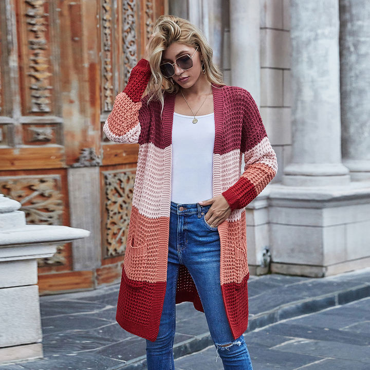 2024 Custom Design Wear Autumn Winter Knit Cardigan Colorful Plus Size Striped Sweater Women Clothing Factory to Consumer Hub
