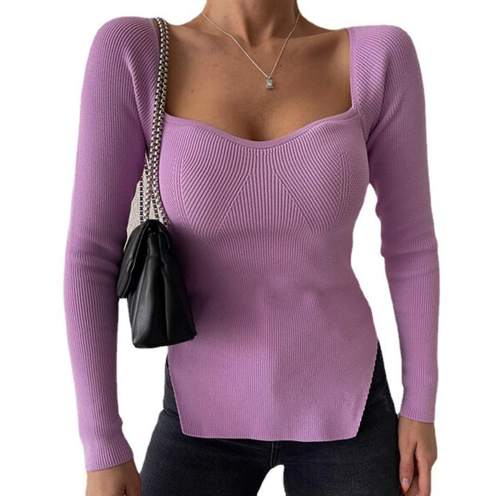 2024 Custom Logo Women Casual Knitted Crew Deep Neck Pullover Jumper Lady Sweater Clothing Low-Cost Manufacturing Hub
