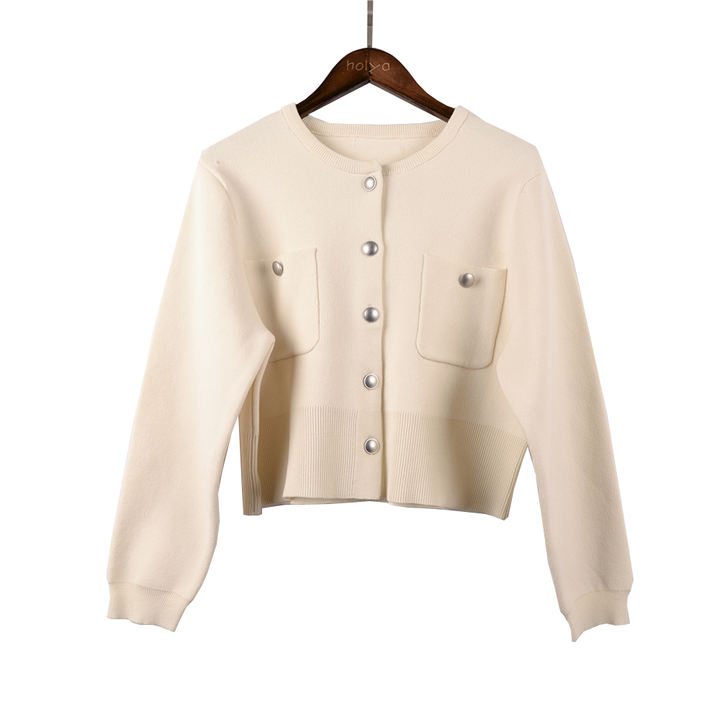 2024 Factory Custom Casual Oversize Cardigan O-Neck Puff Sleeve Women Sweater Lady Tops Made in China Factory