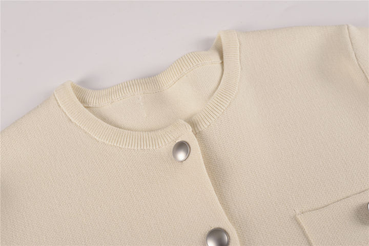 2024 Factory Custom Casual Oversize Cardigan O-Neck Puff Sleeve Women Sweater Lady Tops Made in China Factory