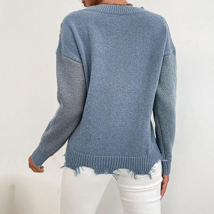 2024 Fashion Design Crewneck Knit Pullover Blue Floral Jacquard Winter Crop Korean Sweater For Women Factory-Owned Wholesale Bulk Orders