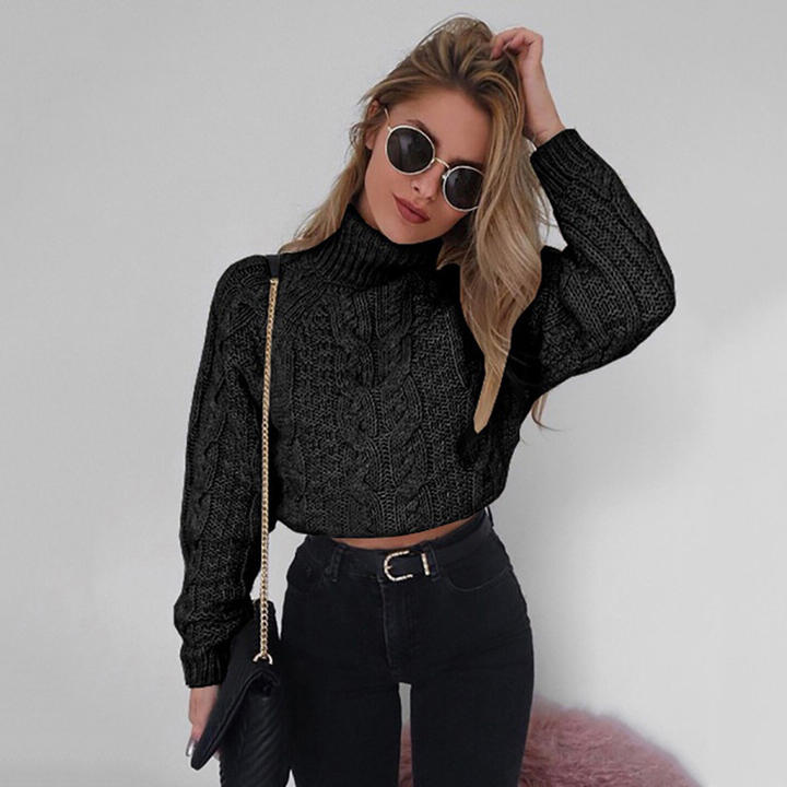 2024 Hot Selling Winter Solid Color Turtleneck Lady Knit Cropped Short Women Sweater Pullovers Clothing China Bulk Supplier Customization