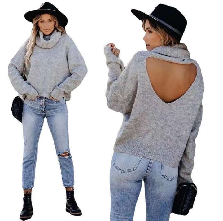 2024 Ins Hot Selling High-Necked Women Knitwear Plus Size Sleeve Round-Neck Sweater Lady Clothing