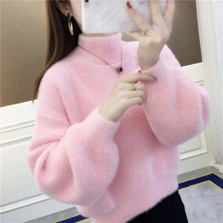 2024 New Arrival Imitation Mink Fur Half-High Collar Thickened Knitwear for Women  Loose-Fit Winter Outerwear China Exporter B2B