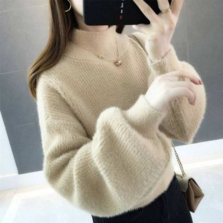 2024 New Arrival Imitation Mink Fur Half-High Collar Thickened Knitwear for Women  Loose-Fit Winter Outerwear China Exporter B2B