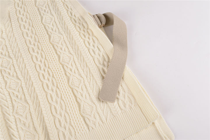 2024 New Custom Knit Sweater Drawstring Buckle Design Winter Lady Knitted Clothing Women Vest Large-Scale Manufacturing