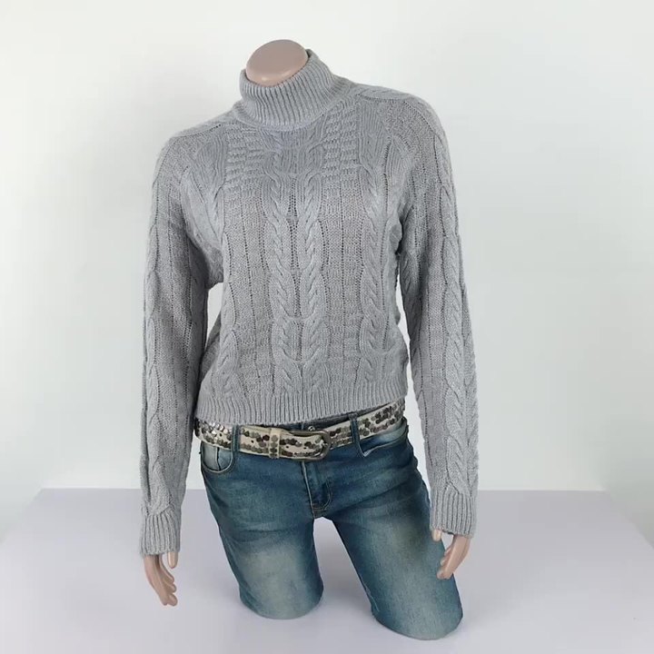 2024 New Design Soft Winter Warm Cable Knit Cropped High Neck Long Sleeve Sweater For Women Pullover Rapid Production Solutions Wholesale