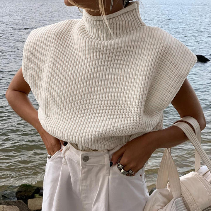 2024 New Pure Color Wool Sexy High Collar Short Sleeve Blouse Women Clothing Pullover Sweaters Global Trade Manufacturing