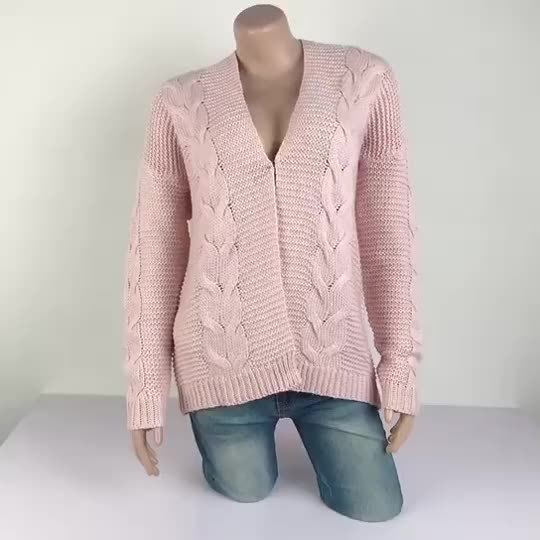 2024 New Style Custom Women Winter Female Rough Thread Twist Knitted Cardigan Sweater Clothing Mass Wholesale Custom Solutions