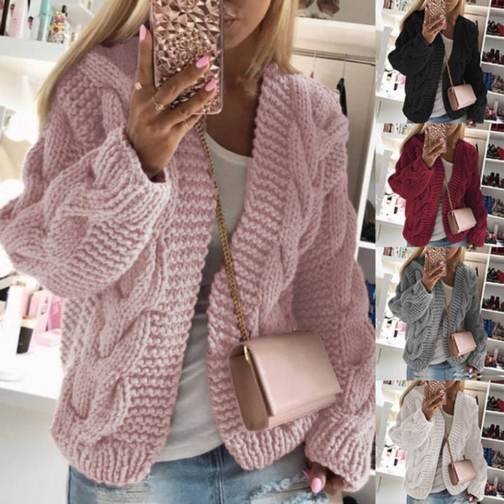 2024 New Style Custom Women Winter Female Rough Thread Twist Knitted Cardigan Sweater Clothing Mass Wholesale Custom Solutions