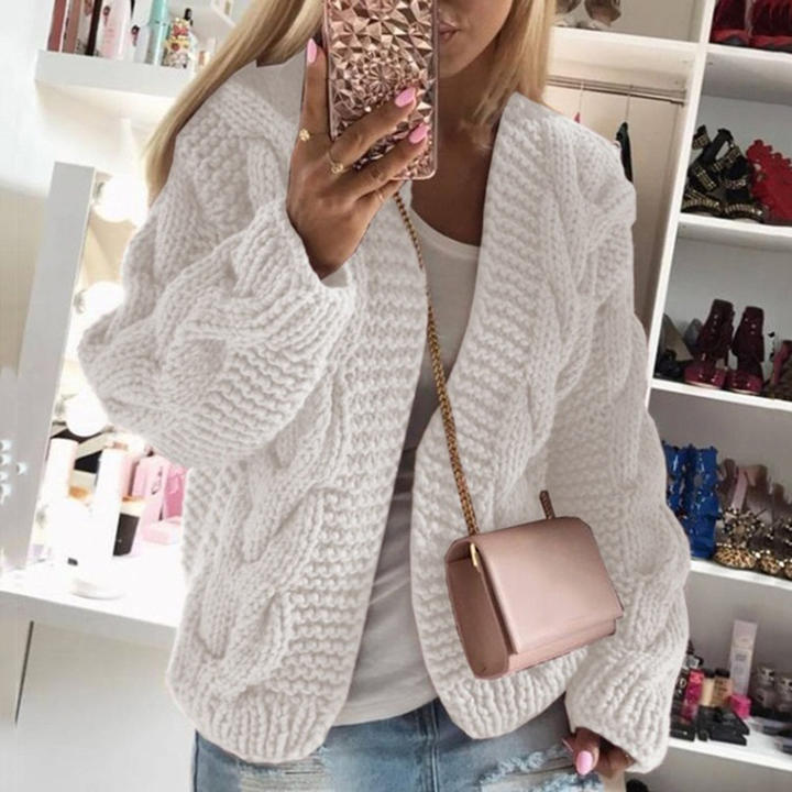 2024 New Style Custom Women Winter Female Rough Thread Twist Knitted Cardigan Sweater Clothing Mass Wholesale Custom Solutions
