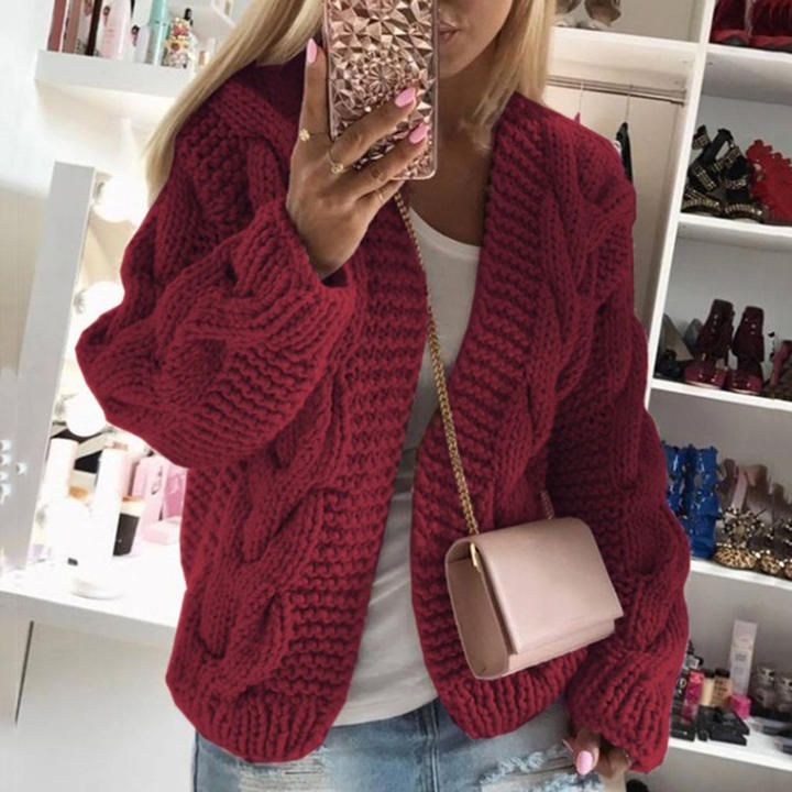 2024 New Style Custom Women Winter Female Rough Thread Twist Knitted Cardigan Sweater Clothing Mass Wholesale Custom Solutions